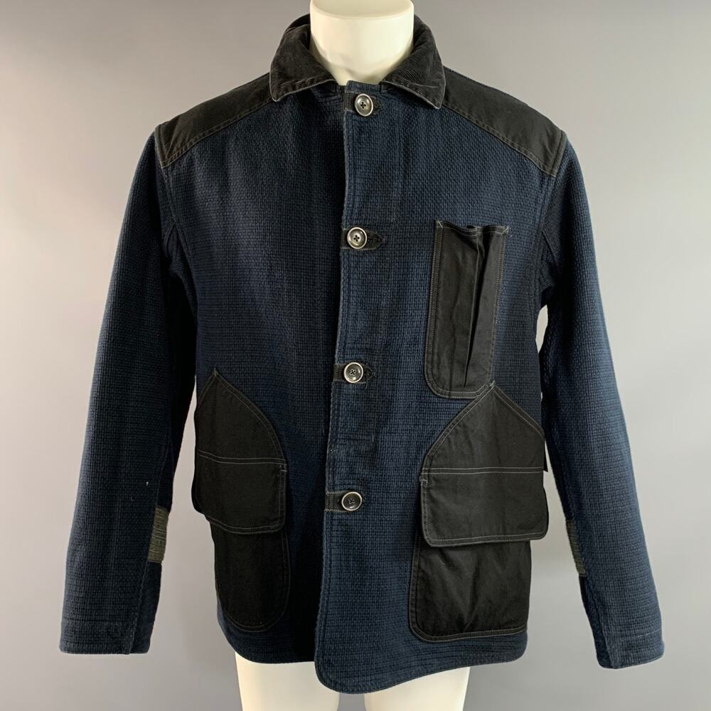 KAPITAL Chest Size 34 Navy Black Textured Cotton Pointed Collar Jacket